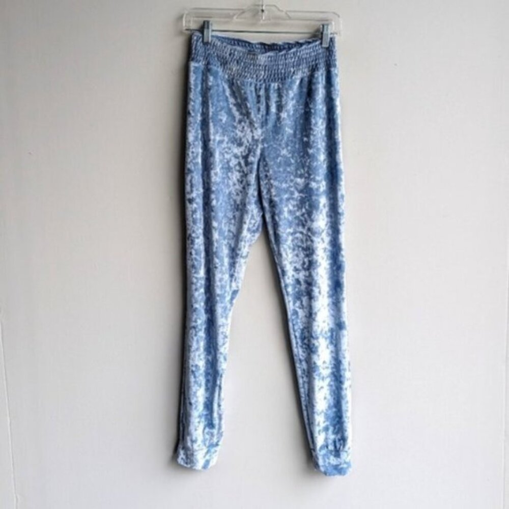 Blue crushed velvet track pants/joggers